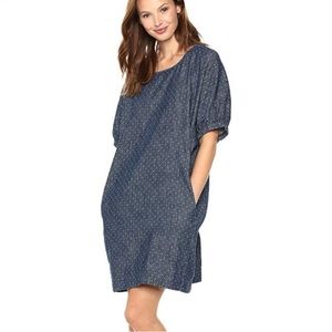 Lucky Brand Saturday Short Sleeve Polka Dot Blue & White Jean Dress w/ Pockets